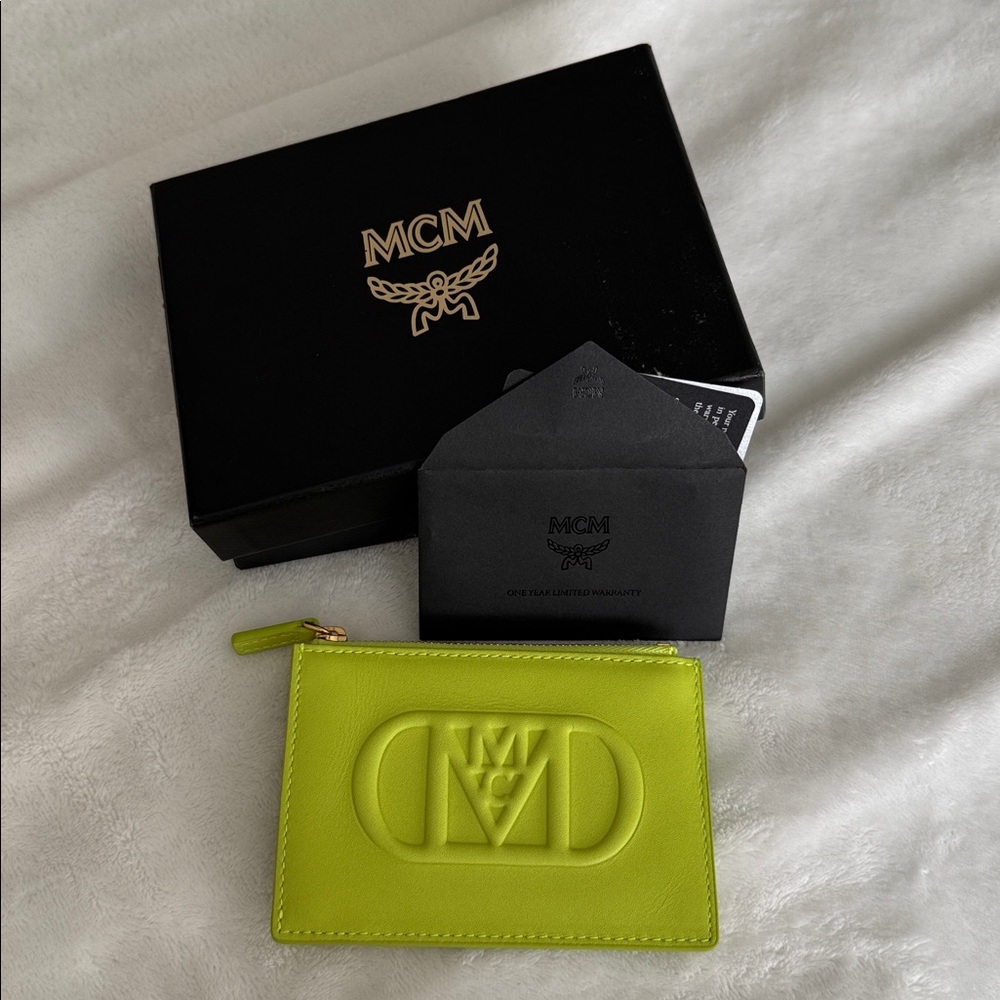 MCM Neon Green Card Mini Wallet